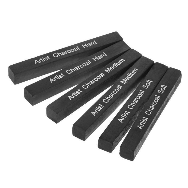 Clobeau Artist Compressed Charcoal Sticks for Sketching, Drawing, Shading, Soft, Medium, Hard, Art Supplies Sketch Kits Tools, 6-Piece Boxed - Image 1